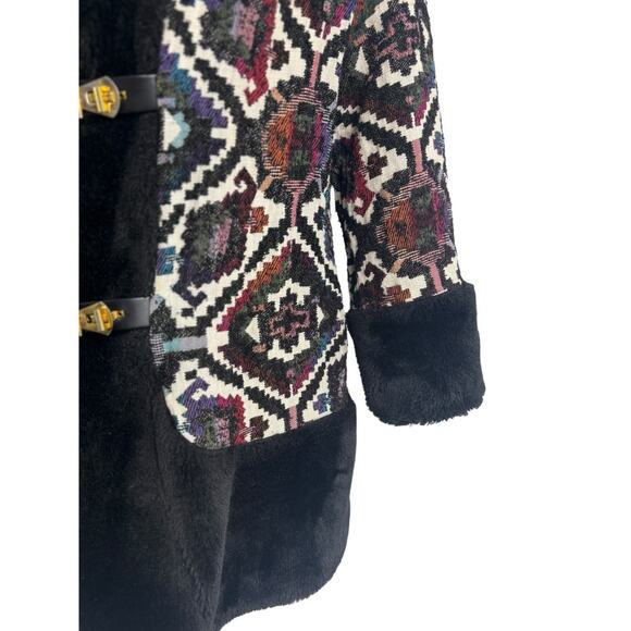 Vintage 60s 70s Tapestry Carpet Coat Faux Fur Gold Buckle Penny Lane Boho Mod - Picture 5 of 11